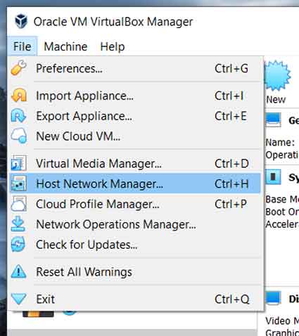 Main Menu: File > Host Network Manager... (Windows)