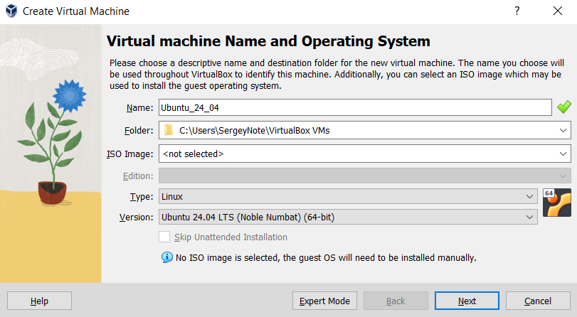 Enter the Virtual Machine Name and Select an Operating System